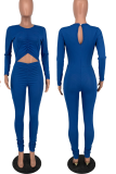 Blue Sexy Solid Hollowed Out Half A Turtleneck Skinny Jumpsuits