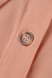 Nude Pink Sexy Solid Bandage Patchwork Buckle Fold Turndown Collar One Step Skirt Dresses