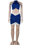 Pink Sexy Solid Patchwork See-through Halter Sleeveless Two Pieces