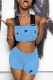 Sky Blue Fashion Street Print Patchwork Spaghetti Strap Sleeveless Two Pieces