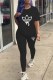 Black Fashion Casual Print Patchwork O Neck Short Sleeve Two Pieces