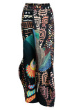 Black Casual Print Patchwork High Waist Straight Positioning Print Bottoms