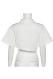White Casual Solid Patchwork Asymmetrical Turndown Collar Tops