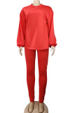 Red Lightly cooked Solid Two Piece Suits pencil Long Sleeve Two-piece Pants Set