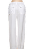 White Casual Solid Patchwork Pocket High Waist Straight Solid Color Bottoms
