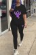 Purple Fashion Casual Print Patchwork O Neck Short Sleeve Two Pieces