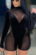 Black Sexy Solid Hollowed Out O Neck Regular Rompers