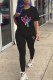Red Purple Fashion Casual Print Patchwork O Neck Short Sleeve Two Pieces