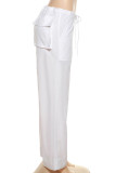 White Casual Solid Patchwork Pocket High Waist Straight Solid Color Bottoms