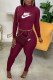 Red Fashion Casual Print Letter O Neck Long Sleeve Two Pieces