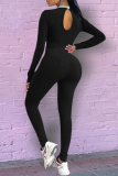 Blue Sexy Solid Hollowed Out Half A Turtleneck Skinny Jumpsuits