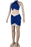 Pink Sexy Solid Patchwork See-through Halter Sleeveless Two Pieces