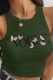 Army Green Fashion Sexy Print Letter O Neck Tops
