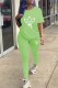 Green Fashion Casual Print Patchwork O Neck Short Sleeve Two Pieces