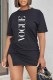 Black Fashion Casual Print Slit Letter O Neck One Step Skirt Dresses