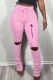 Pink Fashion Casual Print Ripped Letter Speaker Bottoms