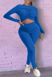 Blue Sexy Solid Hollowed Out Half A Turtleneck Skinny Jumpsuits
