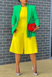 Yellow Casual Solid Patchwork O Neck Straight Rompers