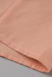 Nude Pink Sexy Solid Bandage Patchwork Buckle Fold Turndown Collar One Step Skirt Dresses