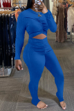Blue Sexy Solid Hollowed Out Half A Turtleneck Skinny Jumpsuits