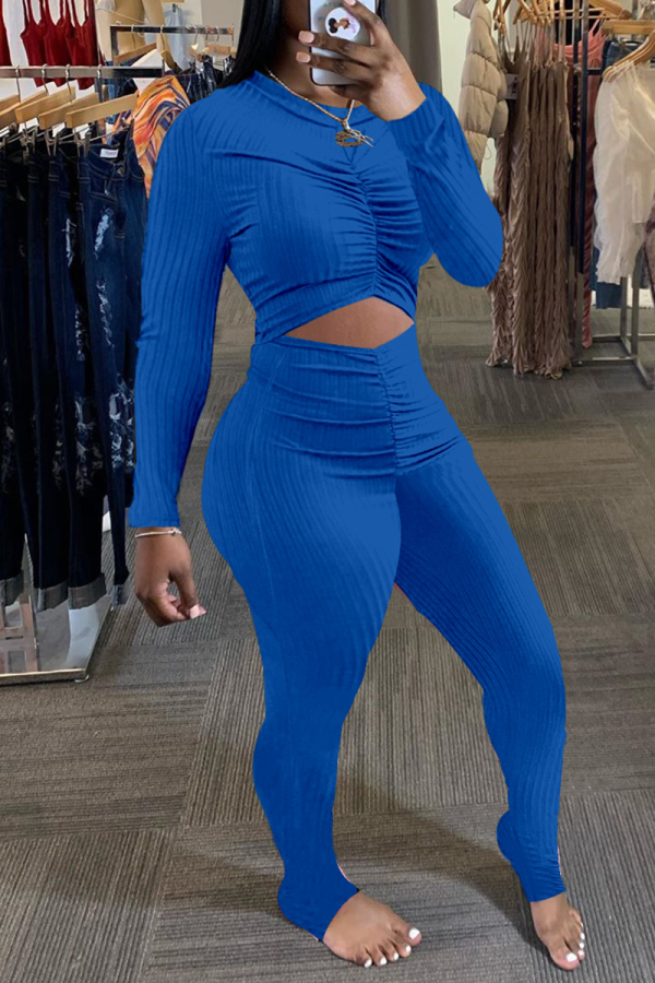 Blue Sexy Solid Hollowed Out Half A Turtleneck Skinny Jumpsuits