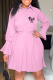 Pink Casual Print Patchwork Turndown Collar Shirt Dress Dresses