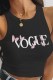 Black Fashion Sexy Print Letter O Neck Tops