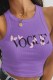 Purple Fashion Sexy Print Letter O Neck Tops