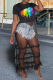 Black Casual Lips Printed Patchwork Mesh O Neck T-Shirts