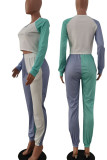 Red Blue Casual Sportswear Solid Patchwork O Neck Long Sleeve Two Pieces