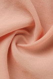 Nude Pink Sexy Solid Bandage Patchwork Buckle Fold Turndown Collar One Step Skirt Dresses