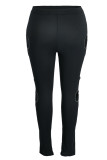 Black Fashion Casual Solid Hollowed Out Plus Size Trousers