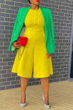 Yellow Casual Solid Patchwork O Neck Straight Rompers