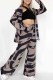 Dark Gray Fashion Casual Print Patchwork Turndown Collar Long Sleeve Two Pieces