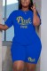 Blue Yellow Fashion Casual Letter Hot Drilling Patchwork O Neck Short Sleeve Plus Size Two Pieces