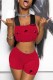 Red Fashion Street Print Patchwork Spaghetti Strap Sleeveless Two Pieces