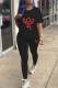 Red Fashion Casual Print Patchwork O Neck Short Sleeve Two Pieces