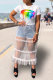 White Casual Lips Printed Patchwork Mesh O Neck T-Shirts
