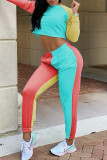 Red Blue Casual Sportswear Solid Patchwork O Neck Long Sleeve Two Pieces