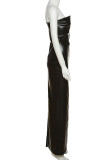 Black Sexy Solid Hollowed Out Patchwork Slit Strapless One Step Skirt Dresses