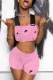 Pink Fashion Street Print Patchwork Spaghetti Strap Sleeveless Two Pieces