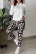 White Fashion Casual Print Patchwork Letter Zipper Collar Long Sleeve Two Pieces