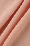 Nude Pink Sexy Solid Bandage Patchwork Buckle Fold Turndown Collar One Step Skirt Dresses