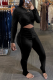 Black Sexy Solid Hollowed Out Half A Turtleneck Skinny Jumpsuits