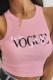 Light Pink Fashion Sexy Print Letter O Neck Tops