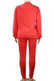 Red Lightly cooked Solid Two Piece Suits pencil Long Sleeve Two-piece Pants Set