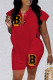 Red Fashion Casual Letter Print Asymmetrical Turndown Collar Sleeveless Two Pieces