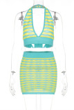 Green Fashion Sexy Patchwork Backless Halter Sleeveless Two Pieces