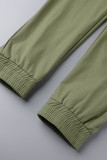 Green Fashion Casual Solid Patchwork Regular High Waist Conventional Patchwork Bottoms