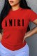 Red Fashion Street Print Letter O Neck T-Shirts